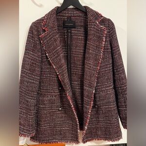 Banana Republic Tweed Blazer – Red/Black/White – Size 4 – Fringe Trim